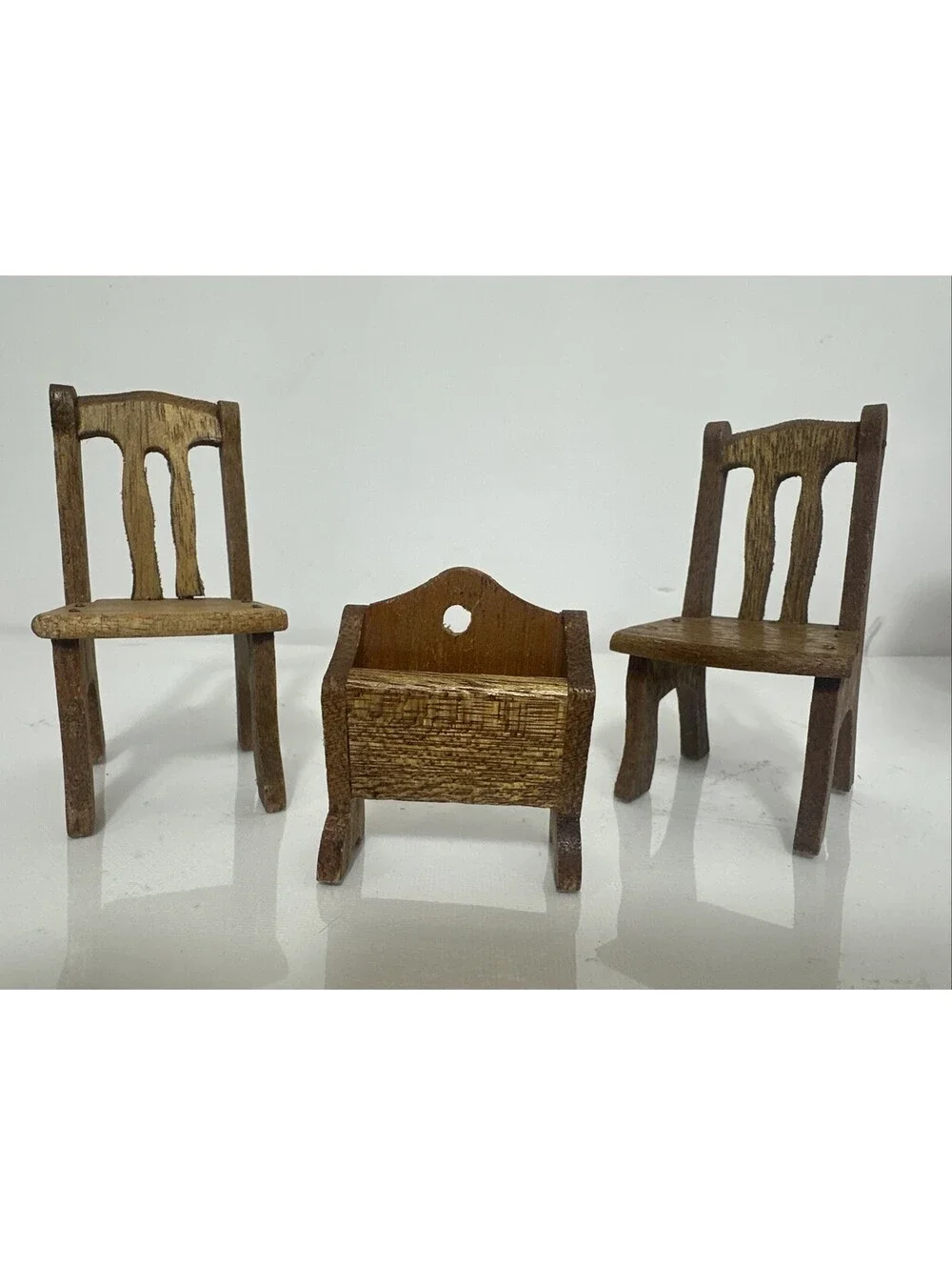 Vintage Shackman Japan Wood Dollhouse Furniture Chairs Cradle Miniature 1:6 MCM